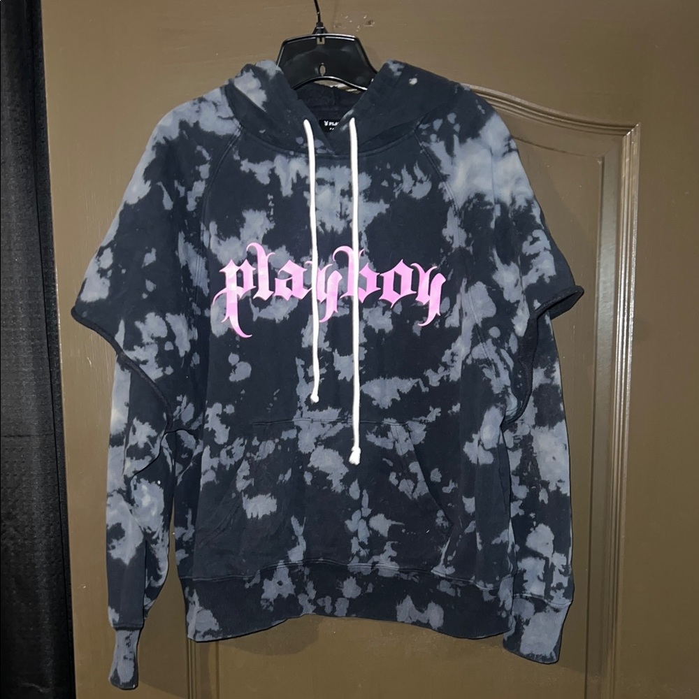 PLAYBOY Blue and Gray Tie-Dye Hoodie